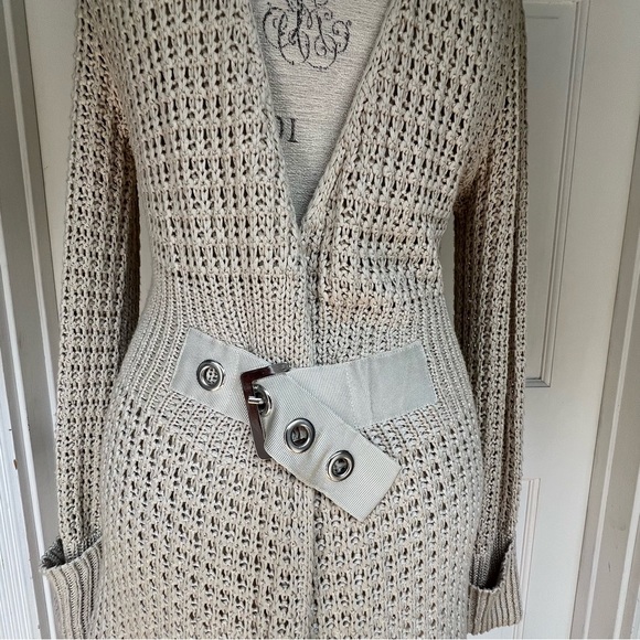 Savida open knit stitch long cardigan or duster size small. Waist buckle - Picture 2 of 8